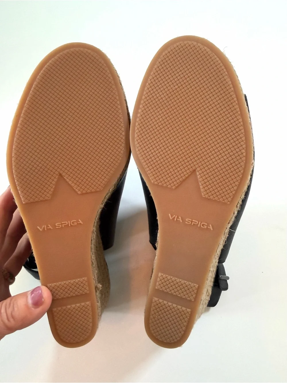 Via Spiga Ingrid Black Leather Espadrille Wedge Sandals US 7